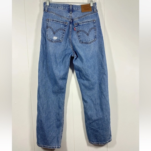 Levis Jeans Womens 26W 27L Premium Ribcage Straight Ankle Distressed Button Fly - Picture 7 of 16